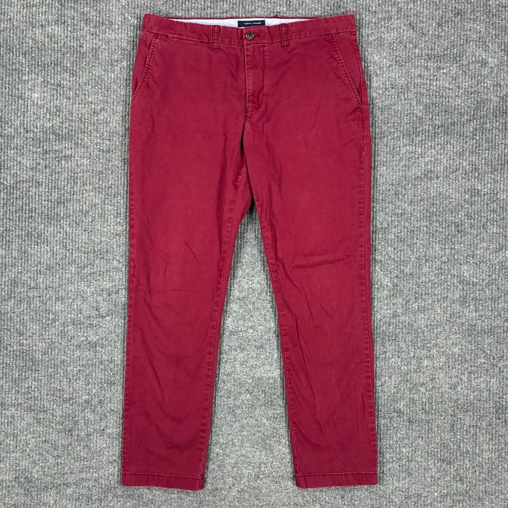 Tommy Hilfiger Slim Fit Chino Pants Mens 36x32 Red Straight Casual Preppy